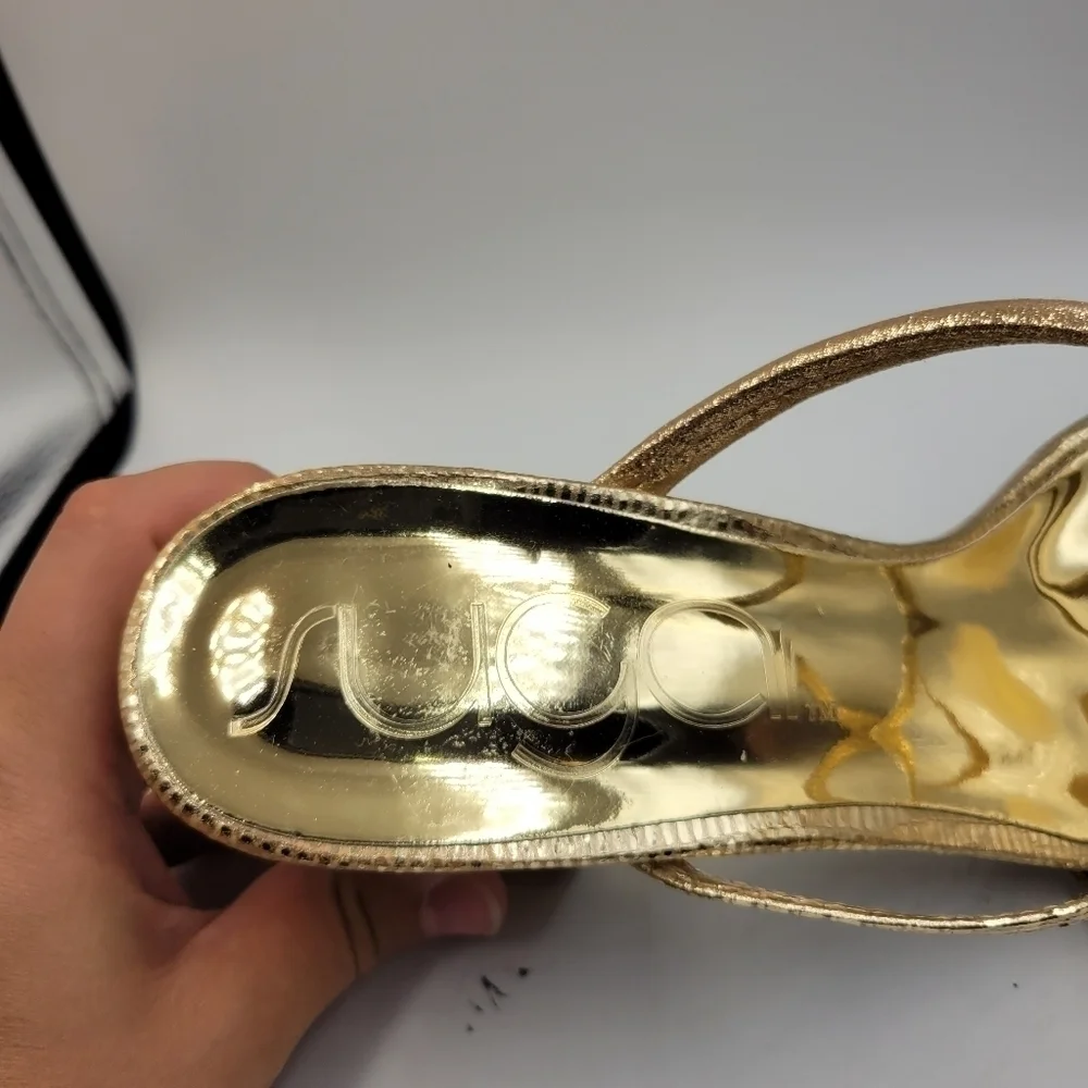Sugar Gold Badger 2 Strappy Block Heels Sz 10